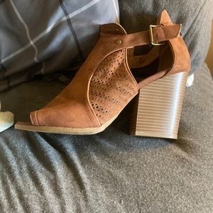 Brown open toe booties